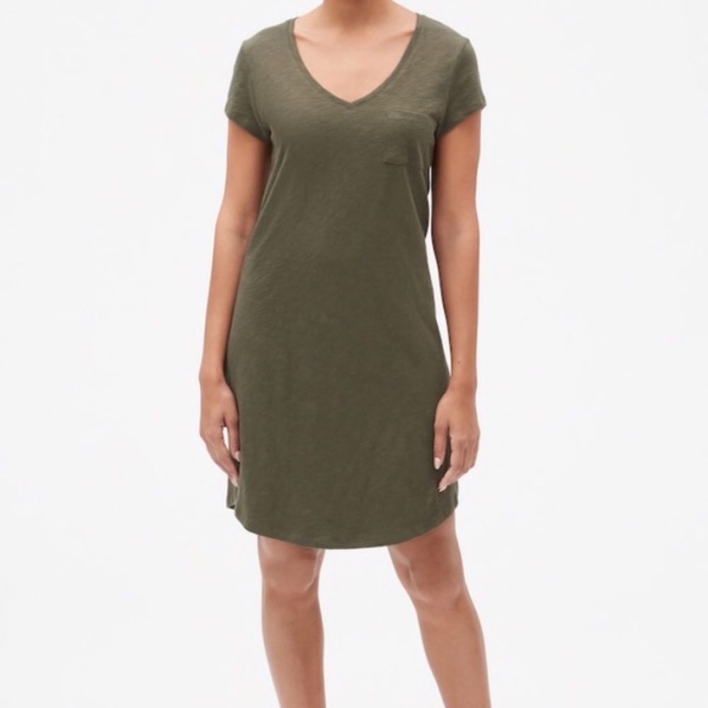 Gap Olive Green V Neck T-shirt Dress